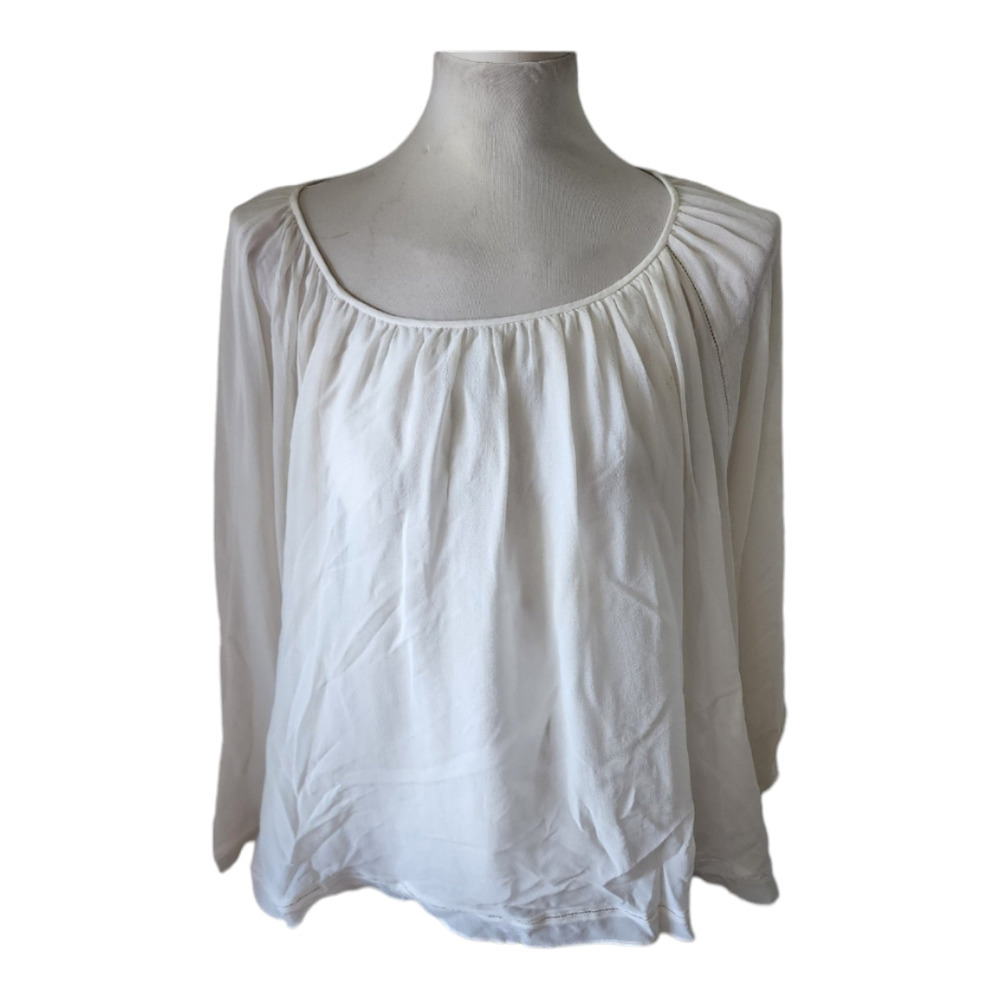 Lafayette 148 silk long sleeve white blouse size small